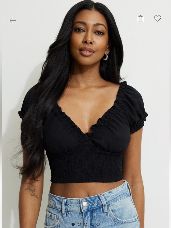 Dynamite Tops - Dynamite Black Smocked Puff-Sleeve Crop Top